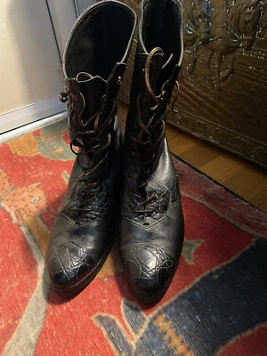 Botas italianas de cuero negras con cordones para mujer Witchy, talla 6,5 o 7 Foto 1 de 4