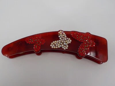 MIONNE ЖЕНЩИН БАНАН РАСЧЕСКА ЗАКОЛКА ДЛЯ ВОЛОС КРАСНЫЙ БЛЕСТКАМИ БАБОЧКИ МАГНИТ ЗАСТЕЖКИ NWD - Изображение 1 из 4