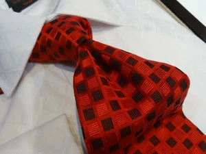 Fabio Krawatte Krawatte extra lang xl Seidenkrawatte rot schwarz Karton kariert - Bild 1 von 2