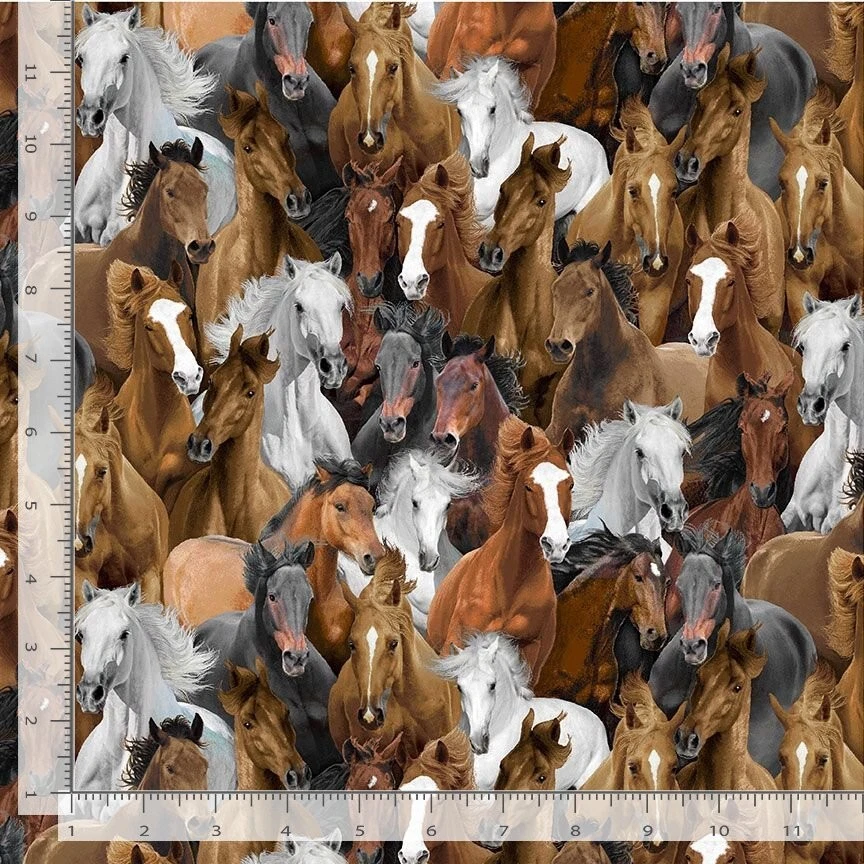 Horse Horses Packed Multi 3484 Timeless Durable Cotton Fabric - Image 1 of 2