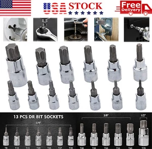 13pcs 1/4" & 3/8" Drive Impact Tamper Proof Star Bit Torx Bits Set Auto Tools - Picture 1 of 12