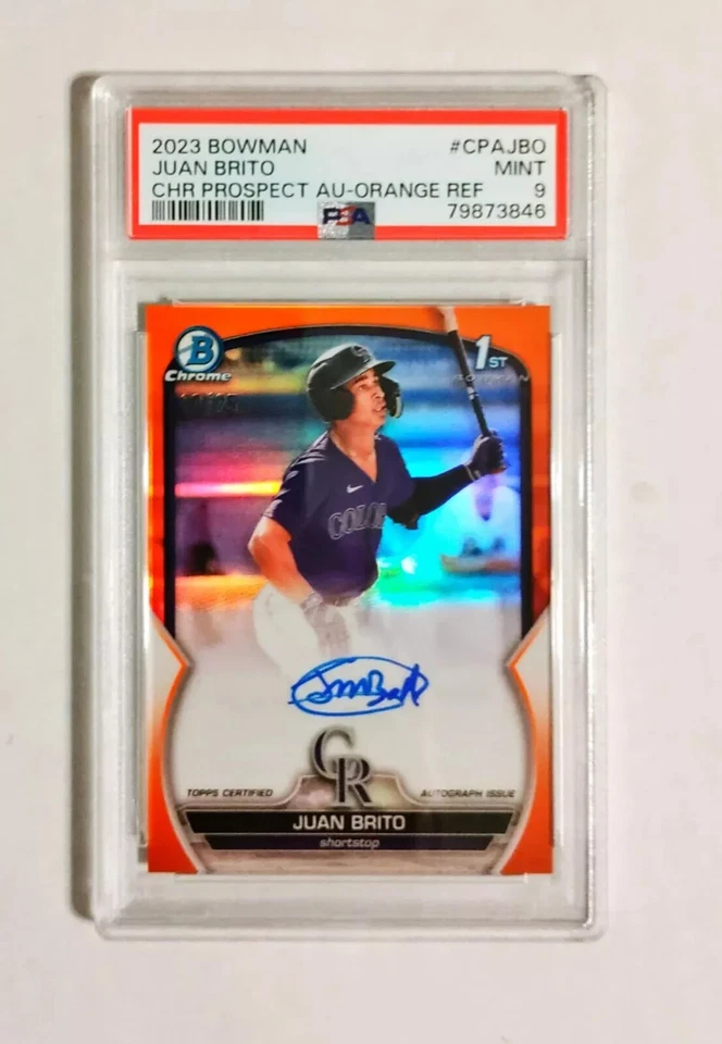 Juan Brito 2023 1st Bowman Chrome AUTO Prospect ORANGE Refractor PSA 9 Mint z1 - Image 1 of 1