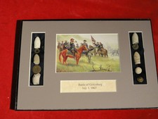 CIVIL WAR ERA BATTLE OF GETTYSBURG RELIC DISPLAY W/PRINT-GENERALS LEE/LONGSTREET