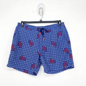 Tori Richard Men 38 Swim Trunks Blue Dot Floral Monstera Leaves Waist Tie - Picture 1 of 4