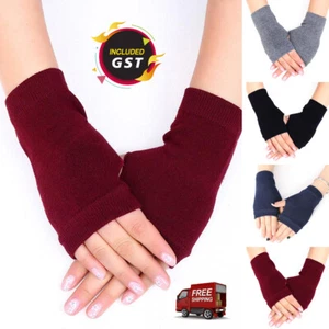 AU Women Half Finger Fingerless Warm Winter Gloves Wrist Hand Warmer Knit Mitten - Picture 1 of 8