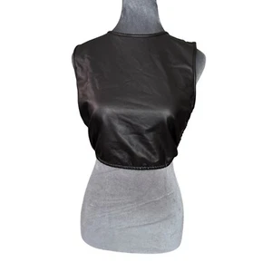 Black Faux Leather Crop Top With Open Back & Tie Detail - Size S - Picture 1 of 10