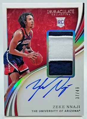 /49 Zeke Nnaji ROOKIE AUTO RPA 2020-21 Immaculate Autograph Patch Jersey SP RC - Image 1 of 2