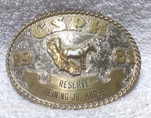 C.S.PH 1981 Reserve Reining Jr Horse Silverado Silversmiths Silver Buckle Rare ! - Picture 1 of 11