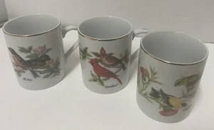 Vintage John James Audubon Porcelains Gold Rim Birds Set of 3 Cups/Mugs-1985 - Picture 1 of 14