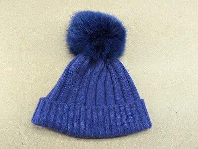 Maglieria 100% кашемир фиолетовый Beanie шляпа один размер с манжетами ленты Pom Pom - Изображение 1 из 4