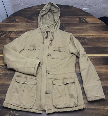American Eagle Chore куртка женщин M бежевый вельветовый капюшон бедствия пальто сарая работы - Изображение 1 из 4