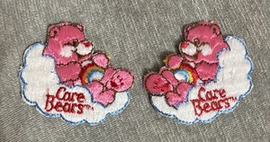Set of 2 Pink Care Bears Lying On Cloud (Mirrored) Embroidered Iron on Patches - Picture 1 of 3