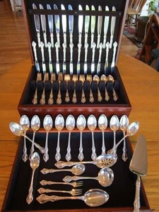 TOWLE SPANISH PROVINCIAL STERLING FLATWARE SET-S-12+SERVERS+CHEST*80P-MINT - Picture 1 of 23