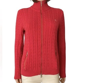 Ralph Lauren Damen Pullover Cardigan Zopfmuster Full Zip Large Petite Red Baumwolle - Bild 1 von 13