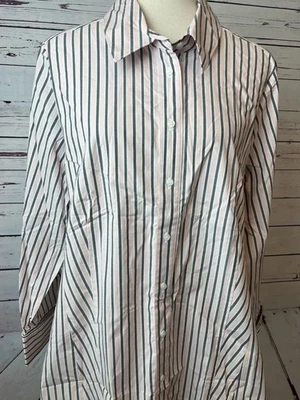 NUEVO CON ETIQUETAS Camisa Blusa Lane Bryant Talla Grande 18 Rayas Manga Larga Botón Delantero Rosa Foto 1 de 4