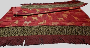 VTG STAFFORD HOME Throw Blanket Jacquard Weave Leopard Print Border Fringe - Picture 1 of 10