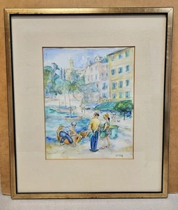 Original Restaurant Straßenszene Aquarell Gemälde von Hilda Katz (1909-1997) - Bild 1 von 8