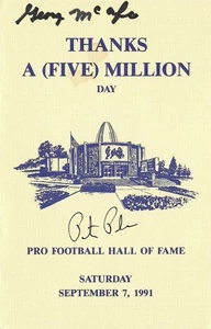 GEORGE McAFEE & PETE PIHOS SIGNED 5.5x8.5 BROCHURE~FOOTBALL HALL OF FAME AUTO - Picture 1 of 2