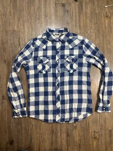Camisa Salt Valley Western Hombre Grande Franela Azul Cuadros Perla Snap Vaquero - Imagen 1 de 8