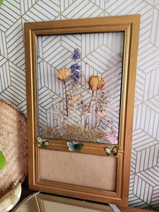 Large Vintage Dried Flower Bulletin Board Wall Hanging  - Picture 1 of 9