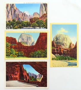 Lotto 4 cartoline Zion National Park Utah vintage lino bianco trono autostrada viaggio - Foto 1 di 2