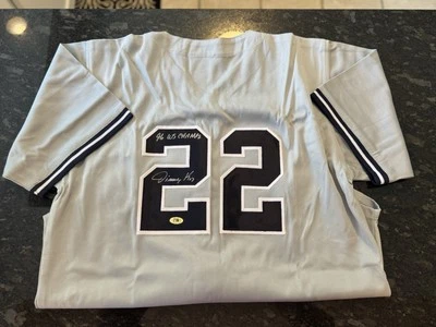 Camiseta deportiva firmada por Jimmy Key personalizada de los Yankees con inscripción 96 WS Champs MAB holograma Foto 1 de 4