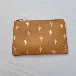 Madewell Beige Metallic Gold Leder Kaktus geprägt Kalbsleder Reißverschluss Geldbörse  - Bild 1 von 15