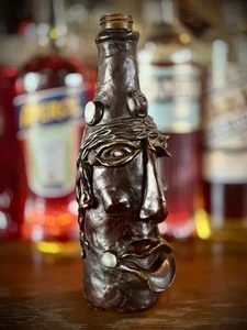 STUNNING Folk Art Face Jug Ceramic Pottery On Glass Tribal Clay Precious Stones - Picture 1 of 5