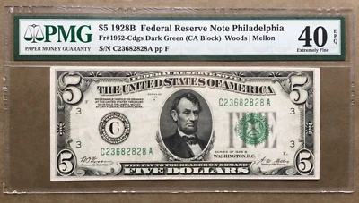 1928B $5 FRN  PHILADELPHIA  Fr. 1952-C DGS / PMG 40 EPQ Ser#  C 23682828 A - Image 1 of 3