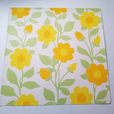 VTG Wallpaper Sample Sheet Yellow Flowers Trimz Crafting Ephemera Hippie Bold - Image 1 of 4