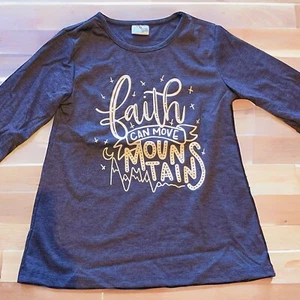 Girls“Faith Can Move Mountains” Graphic Blue Dolman Stretch T-Shirt XL 8-10 NWT - Picture 1 of 5