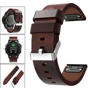 Quick Fit Leather Wristband Strap Replacement For Garmin Fenix 5 6x Pro 5x Plus - Picture 1 of 11