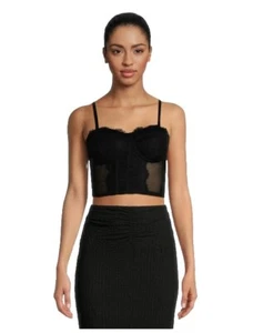 Madden NYC Juniors Bustier Top Women's Black Eyelash Lace Sweetheart Neck XS NWT - Picture 1 of 13