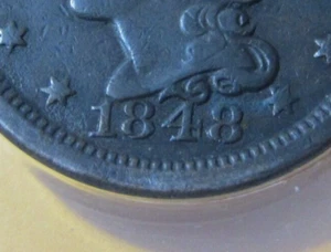 1848 Braided Hair Large Cent N3 Repunched Date ANACS VF30 details - Picture 1 of 5