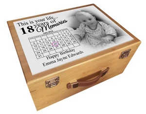 Caja de memoria grande de madera, caja de recuerdo de cumpleaños 18, caja de almacenamiento conmemorativa. - Imagen 1 de 13