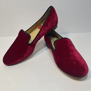 Cole Haan Sabrina Red Velvet Smoking Loafers Flats Black Piping Women's 87B - Picture 1 of 6