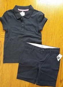 NWT GAP KIDS School Uniform Navy Shorts 6 Reg & Navy Blue s/s Polo Shirt SM 6-7 - Picture 1 of 3