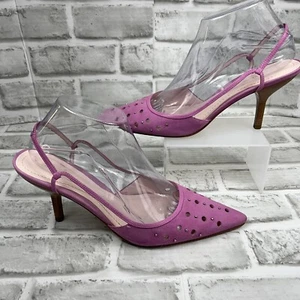 Ann Taylor Women's 8.5 Pink Suede Studded Pointed Toe Sling Back Kitten Heels - Picture 1 of 11