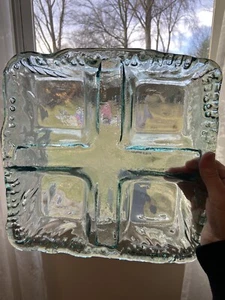 Recycle Glass Relish Tray Dish Green Square 4-section vitrocolor - Picture 1 of 4