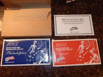 2005 Mint Set Original Envelope 22 Brilliant Uncirculated US Coins Satin Finish - Image 1 of 3