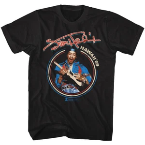 Jimi Hendrix Sitting Playing Guitar Hawaii 69 Men's T Shirt Rock Music Merch - Picture 1 of 3