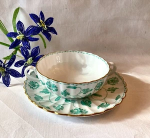 Lovely Spode COLONEL JADE Y7131 Green Cream Soup & Saucer - Picture 1 of 5