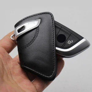 Black Genuine Leather Car Key Fob Cover Case Holder Bag For BMW 5 7 F15 F16 F48 - Picture 1 of 5
