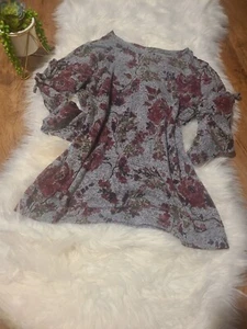 Time and Tru Maternity SZ M Gray Pink Green Floral Long Sleeve Pullover SWEATER - Picture 1 of 6