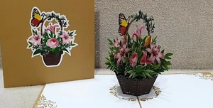 Beautiful 3D Pop up Flowers Basket Card (Birthday, Congrats Get Well,Blank card - Picture 1 of 4