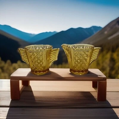 VINTAGE 1960'S AMBER DEPRESSION GLASS SUGAR BOWL AND CREAMER BEAUTIFUL ART DECO - Image 1 of 4