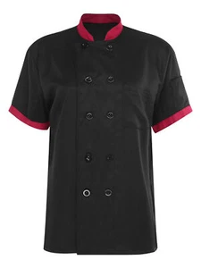 Unisex Chef Coat Hotel Kitchen Uniform Short Sleeves Double-Breasted Chef Jacket - Picture 1 of 35