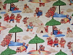 Kaufman OOP Cotton Fabric Hippos At The Beach 1 Yard - Picture 1 of 4