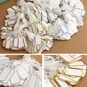 500*White Paper Jewelry Clothes Label Price Tags With Elastic String 2.6*1.3cm - Picture 1 of 9