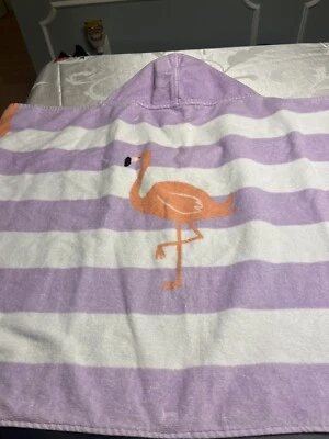 Pottery Barn Flamingo Purple White Stripe Kid Hooded Beach Bath Towel - Image 1 of 4